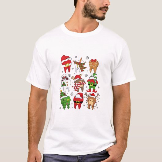 T-shirt Sympathique Noël Dental Tooth Characters Fun Holid (Devant)