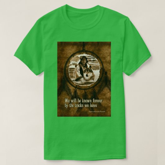 T-shirt Sympathy Native American Wolf and Dreamcatcher (Design devant)