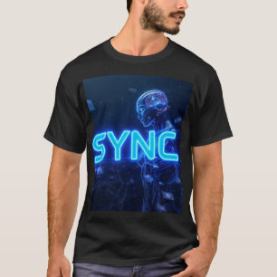 T-shirt SYNC - Cerveau Humain IA Cyberpunk Néon Bleu Techn