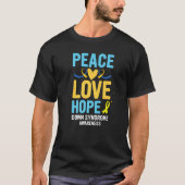 T-shirt Syndrome de Down Awareness Peace Love Hope T21 Yel (Devant)