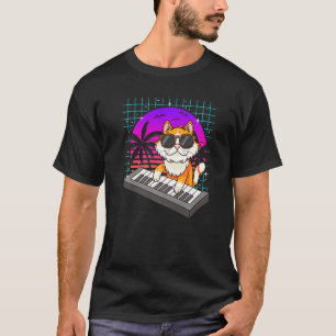 T-shirt Synthétiseur de Retro Music Cat