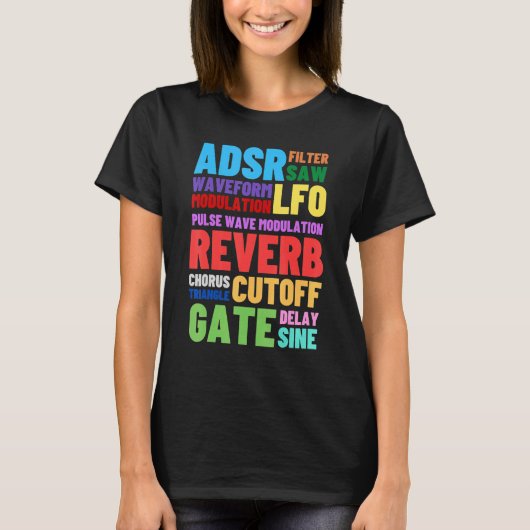T-shirt Synthétiseur modulaire analogique Mots Techno Rave (Devant)