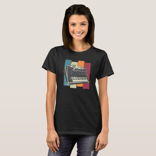 T-shirt Synthétiseur modulaire Clavier Synthétiseur Cat (Devant entier)