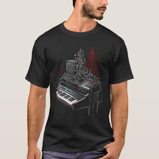 T-shirt Synthétiseur Musique EDM Clavier Arbres de Noël Mu (Devant)