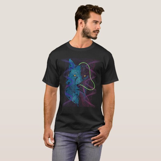 T-shirt Synthwave 80s Art Predator Wolf Retro Animal Vapor (Devant entier)