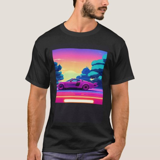 T-shirt Synthwave car outrun retrowave futuresynth sci fi (Devant)