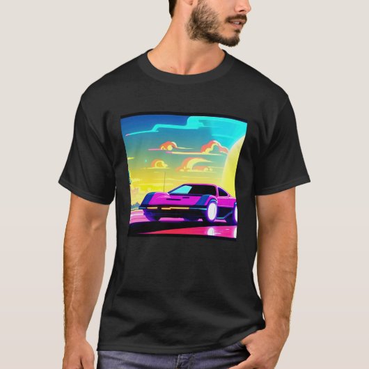 T-shirt Synthwave car outrun retrowave futuresynth sci fi  (Devant)