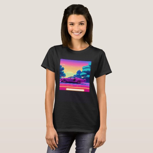 T-shirt Synthwave car outrun retrowave futuresynth sci fi  (Devant entier)