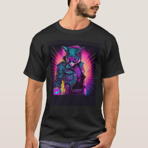 T-shirt Synthwave Cat Retro 80s Vibe