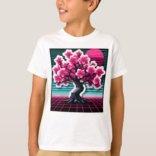 T-shirt Synthwave de l'arbre de fleurs de cerisier 803 (Devant)