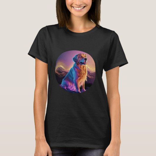 T-shirt Synthwave de retriever doré déglitché esthétique (Devant)