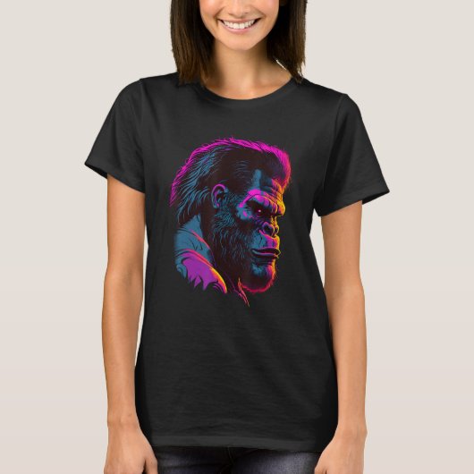 T-shirt Synthwave Glitch Art Gorilla (Devant)