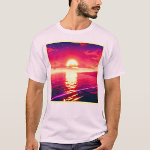 T-shirt Synthwave numérique Sunset Sea Reflection