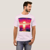 T-shirt Synthwave numérique Sunset Sea Reflection (Devant entier)