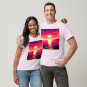 T-shirt Synthwave numérique Sunset Sea Reflection (Unisexe)