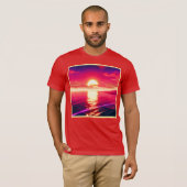 T-shirt Synthwave numérique Sunset Sea Reflection (Devant entier)