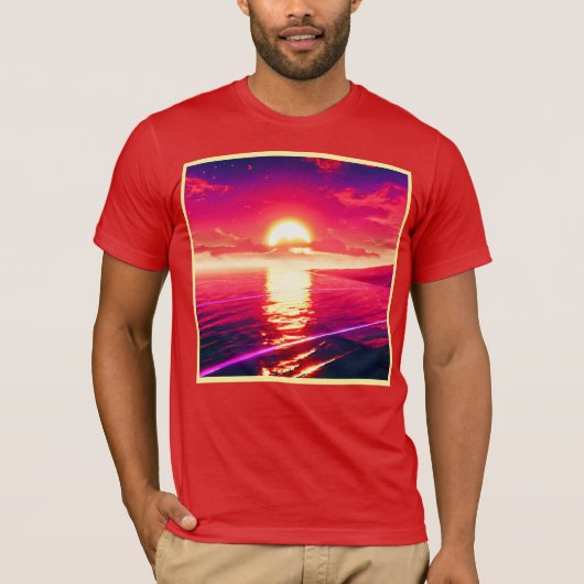 T-shirt Synthwave numérique Sunset Sea Reflection (Devant)