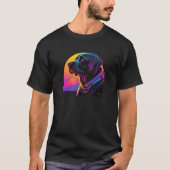 T-shirt Synthwave rayé noir Labrador esthétique (Devant)