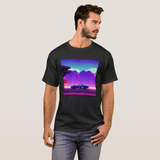 T-shirt Synthwave voiture outrun rétrowave futuresynth sci (Devant entier)