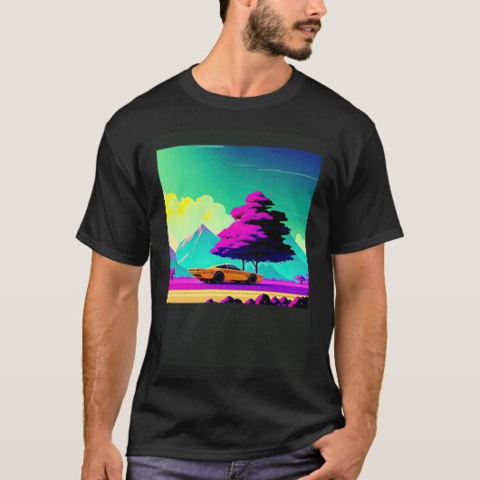 T-shirt Synthwave voiture outrun rétrowave futuresynth sci (Devant)