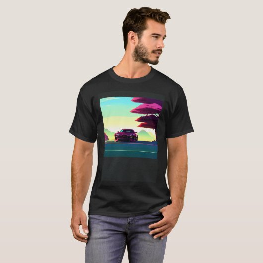 T-shirt Synthwave voiture outrun rétrowave futuresynth sci (Devant entier)