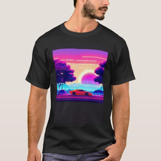 T-shirt Synthwave voiture outrun rétrowave futuresynth sci (Devant)