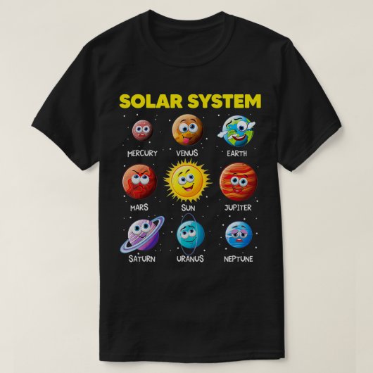 T-shirt Système solaire mignon Funny Planète Visages Space (Design devant)
