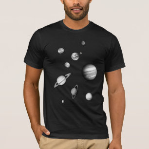 T-shirt Système solaire noir et blanc dans l'espace