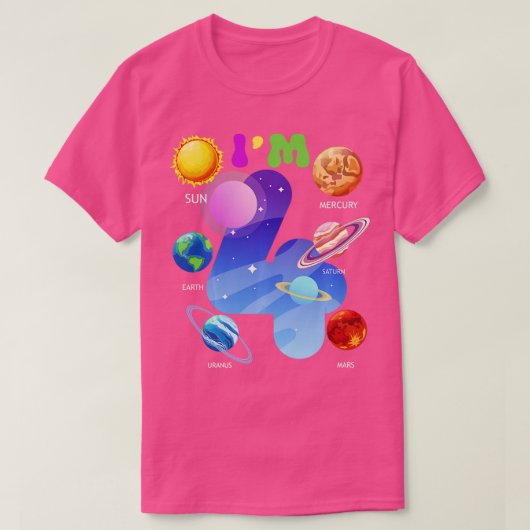 T-shirt Système solaire Planètes mignonnes 4 Ans 4e Annive (Design devant)