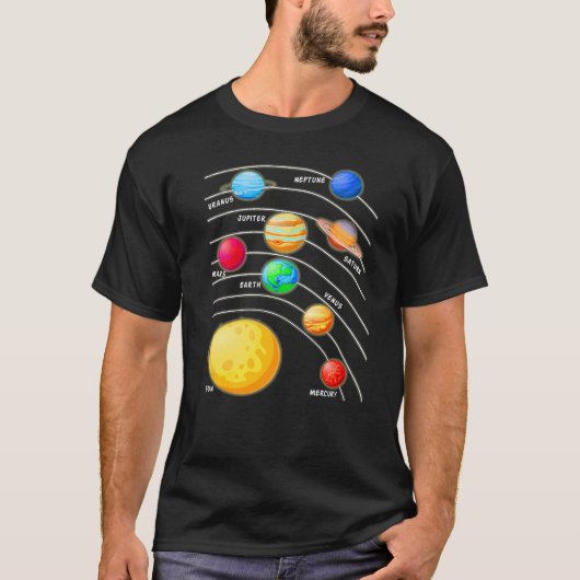 T-shirt Système solaire Planètes Science Space Boys Girls  (Devant)