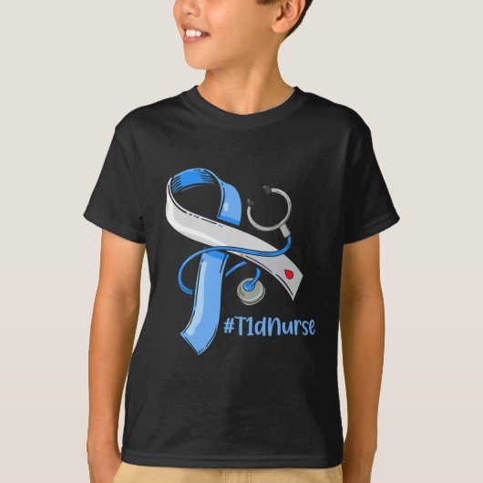 T-shirt T1D Infirmière Bleu Ruban Stethoscope Diabète (Devant)
