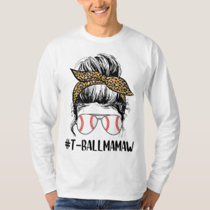 T-shirt T-ball Mamaw Life Messy Bun Empreinte de léopard s
