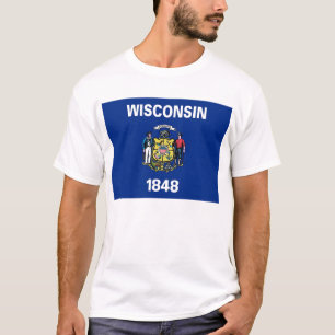 T-shirt T Chemise avec Drapeau du Wisconsin Etat USA
