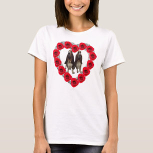 T-shirt T-Chemise Roses Rouges Coeur Avec Basset