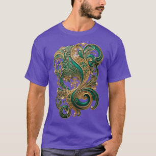 T-shirt T en émeraude luxueux avec filigrane doré et motif