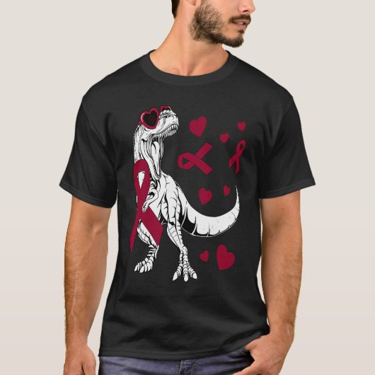 T-shirt T Rex & Burgundy Ribbon Multiples Myélomes Sensibi (Devant)