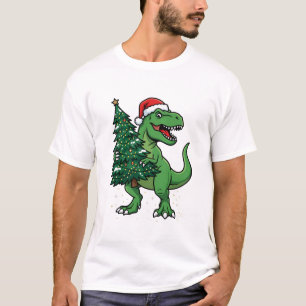 T-shirt T-Rex de Noël portant un sapin de Noël