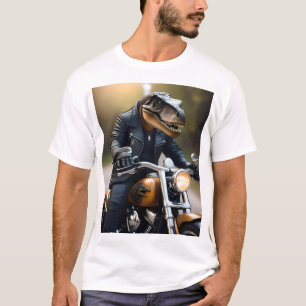 T-shirt T-Rex Dinosaur Bikie En Moto,