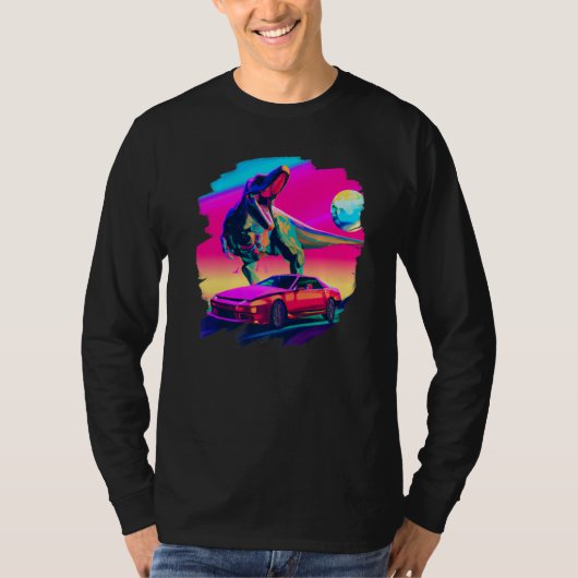 T-shirt T Rex Dinosaur Chasse Voiture De Sport Dans L'Espa (Devant)