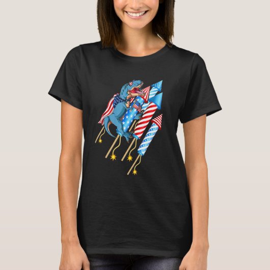 T-shirt T-Rex Dinosaur Drapeau américain Feu d'artifice 4e (Devant)
