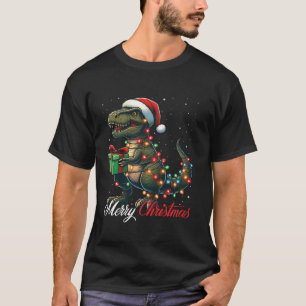 T-shirt T Rex Dinosaur Joyeux feux de Noël Santa Hat Xm
