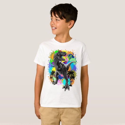 T-shirt T-Rex Dinosaur Jurassique Reptile sur les Peinture (Devant entier)