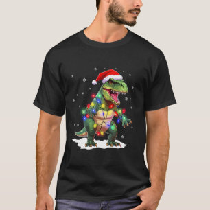 T-shirt T rex Dinosaur Lover Xmas Lighting Père Noël Dinos