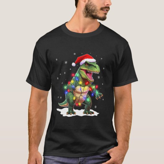 T-shirt T rex Dinosaur Lover Xmas Lighting Père Noël Dinos (Devant)