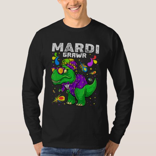 T-shirt T Rex Dinosaur Mardi Gras Bead Costume Mardi Grawr (Devant)