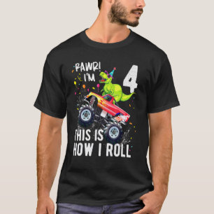 T-shirt T Rex Dinosaur Monster Camion 4e anniversaire Garç