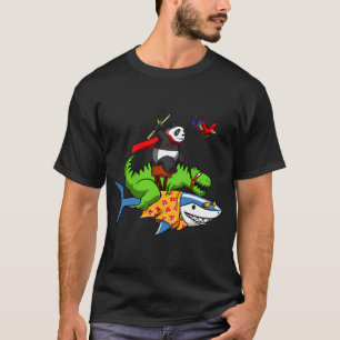 T-shirt T-Rex Dinosaure Et Panda à Cheval sur un Requin