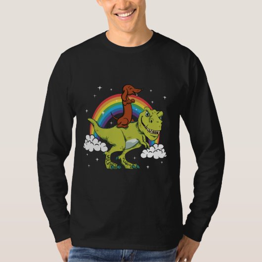 T-shirt T Rex équitation Dachshund Chien Amp Présente (Devant)