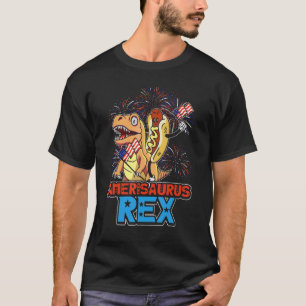 T-shirt T Rex Hotdog Dinosaure 4 juillet Amerisaurus Drôle