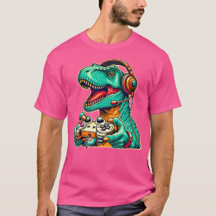 T-shirt T-Rex Jeu Avec Casque Dinosaure Drôle Gamer Gra